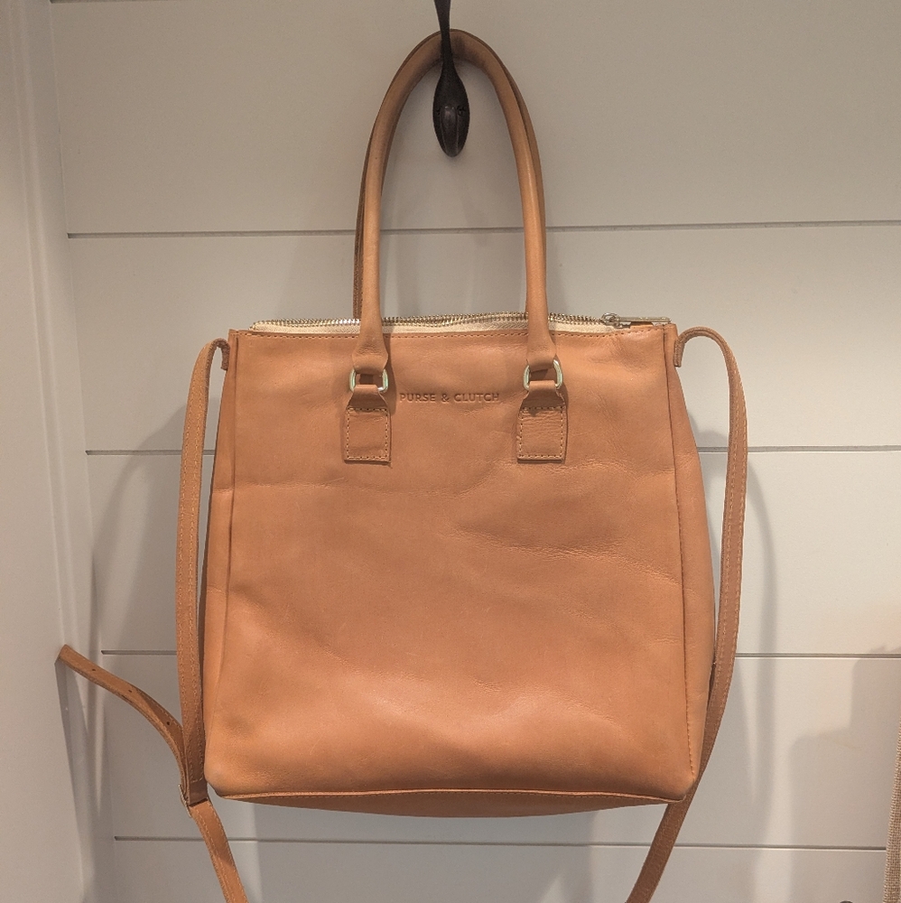 Purse And Clutch Caramel Leather Tote